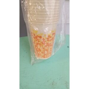 Vtg Rare Sleeve Sweetheart Floral Yellow Orange Flower Wax Paper Cups 100 7 oz.